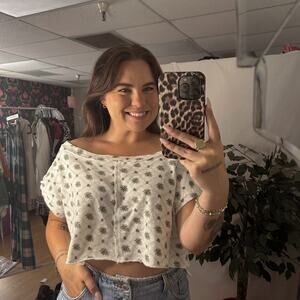 Free People Organic Cotton Cropped Printed Lounge Top Size XS